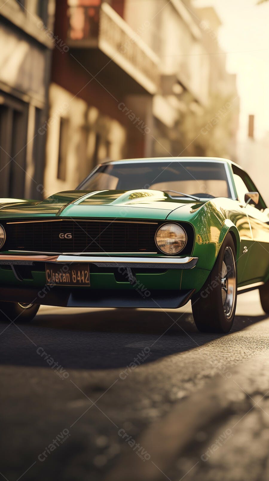 Chevrolet Camaro Verde em Rua Ensolarada