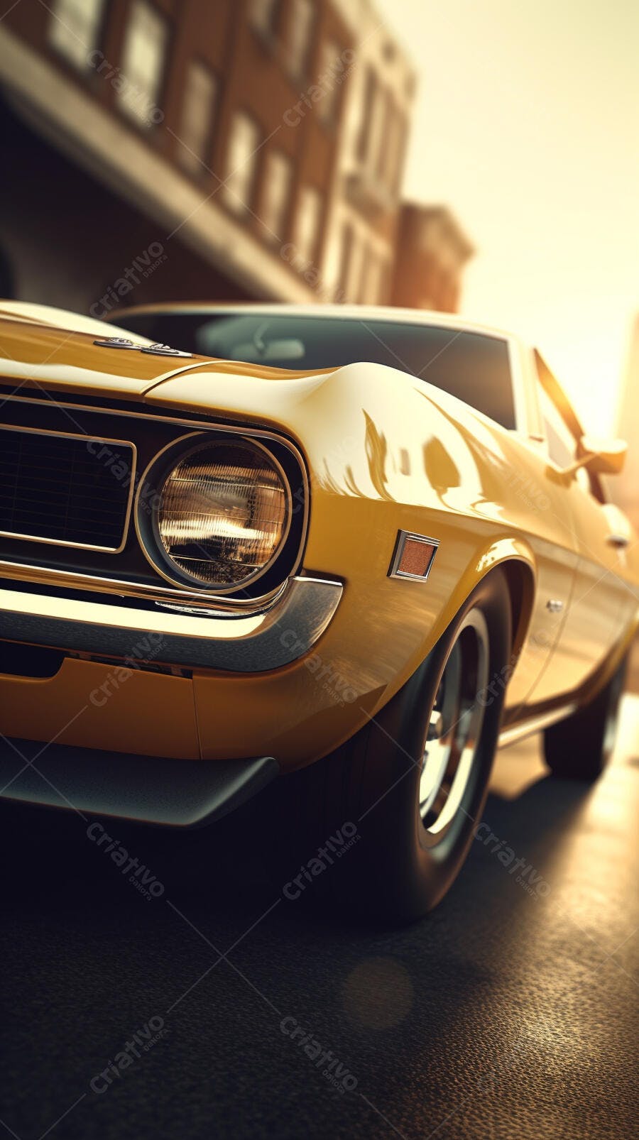 Muscle Car Amarelo Clássico em Rua da Cidade