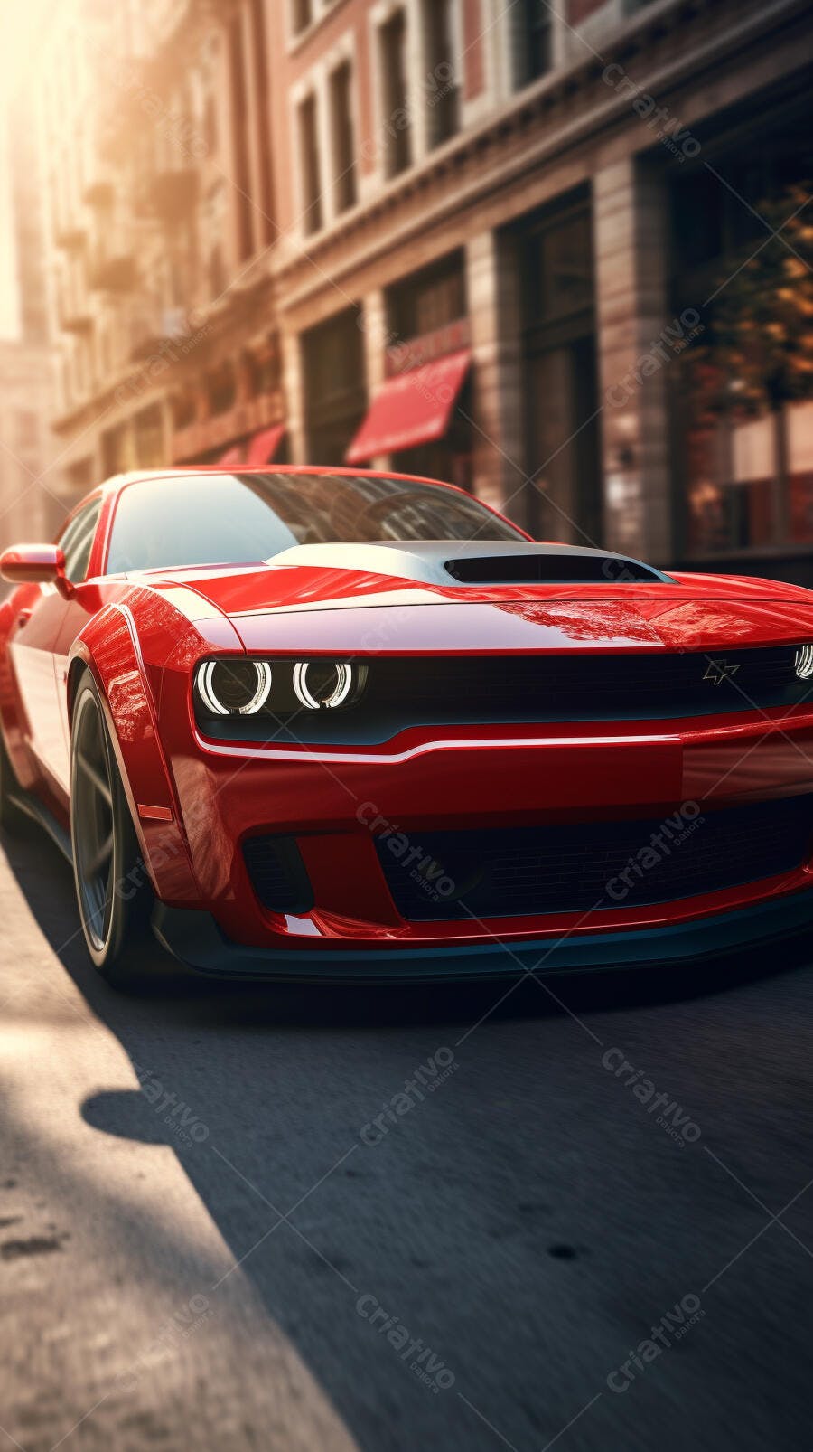 Muscle Car Vermelho em Rua da Cidade