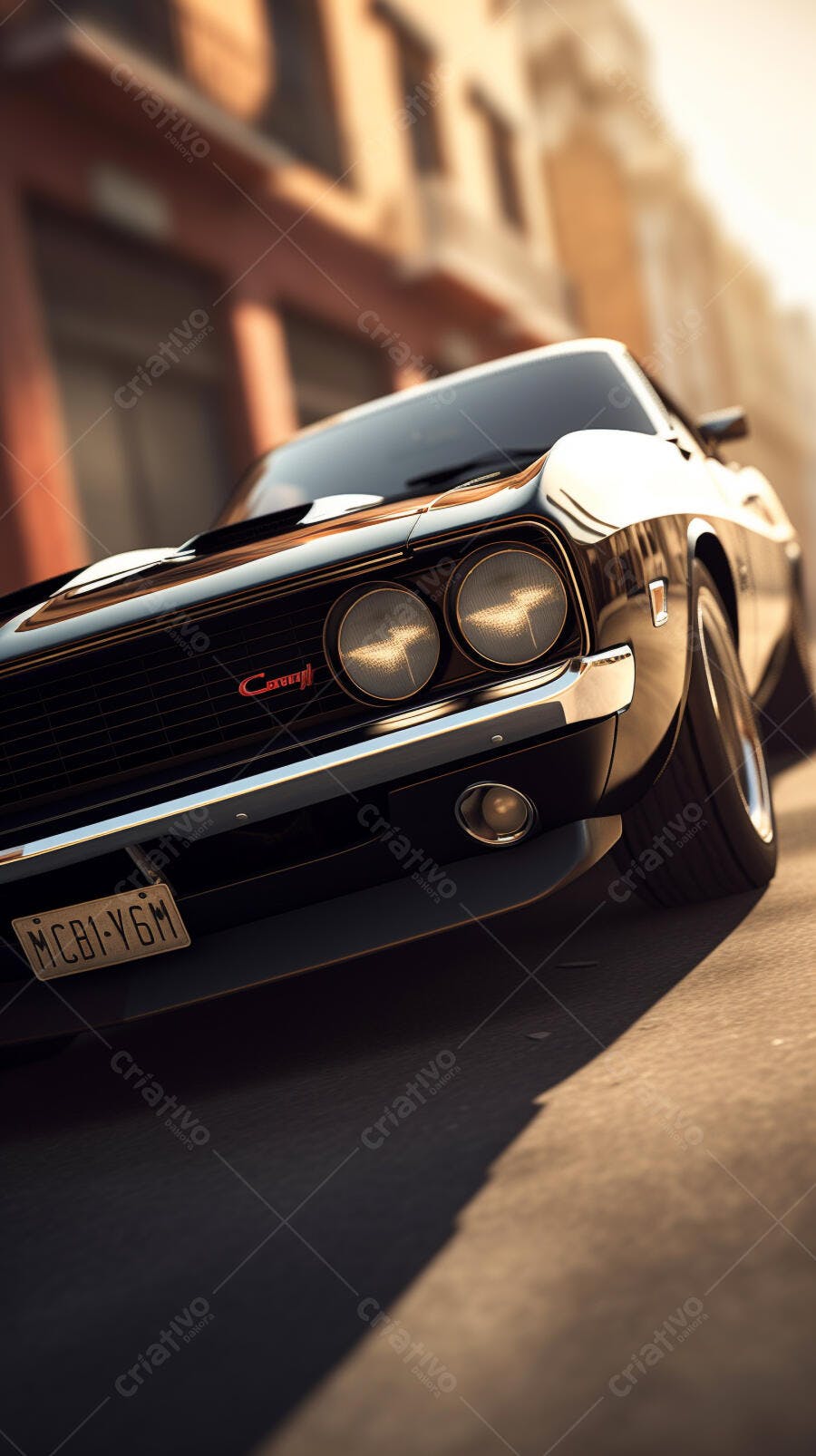 Muscle Car Preto em Rua Ensolarada