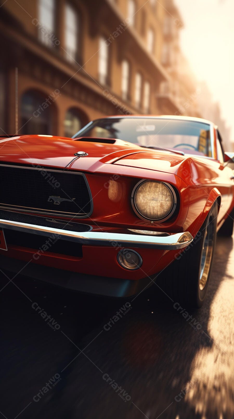 Mustang vermelho clássico em rua urbana