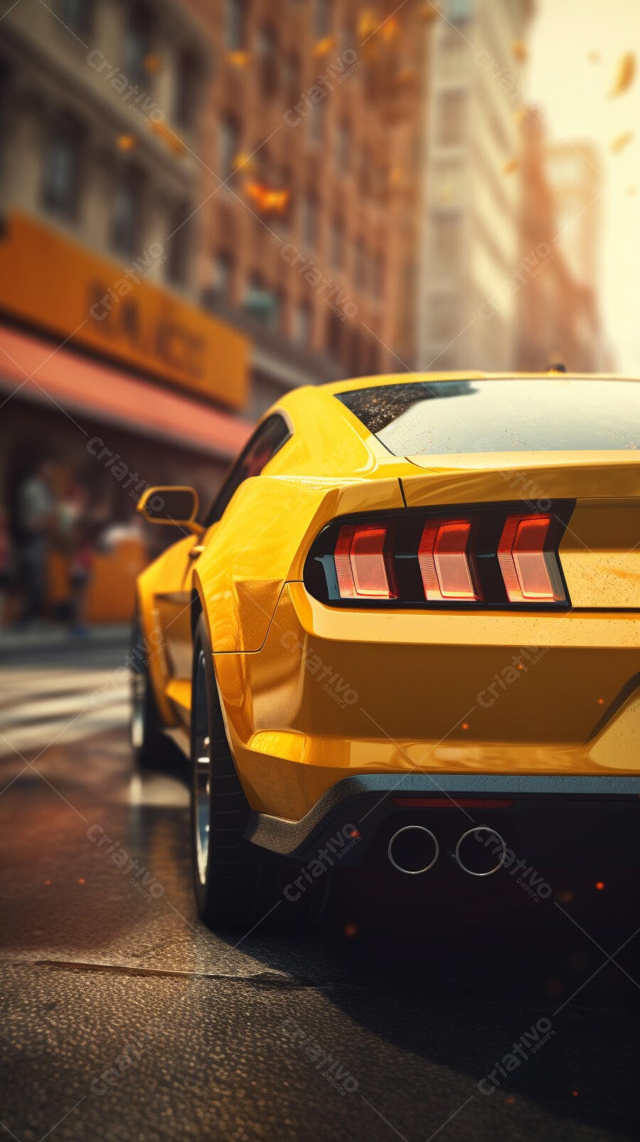 Muscle Car Amarelo em Rua da Cidade