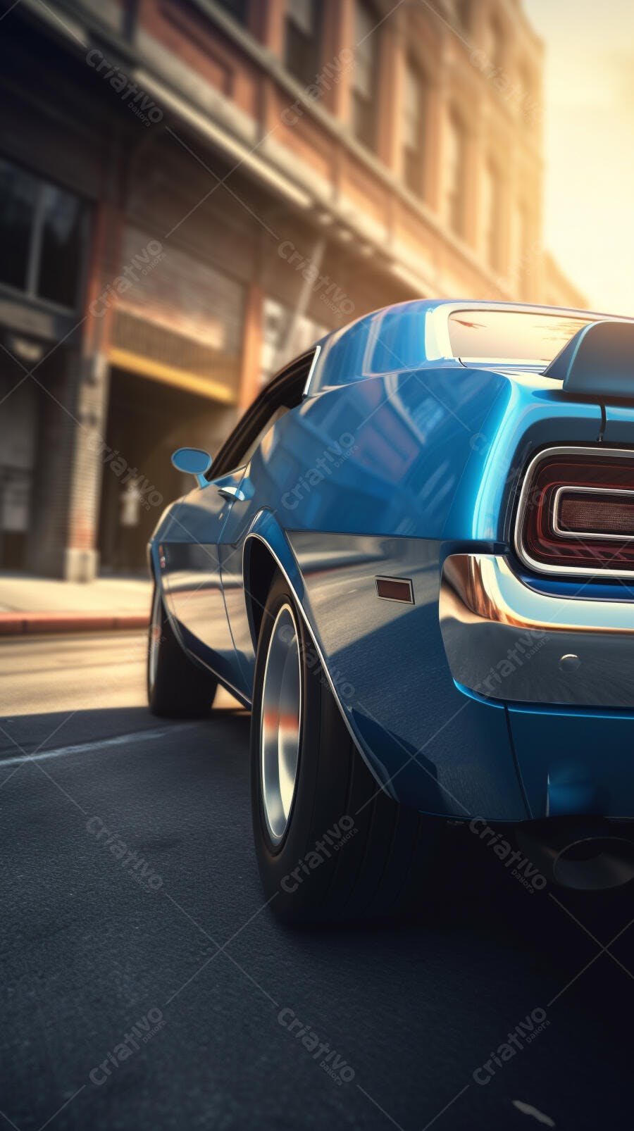 Muscle Car Azul Rodando na Cidade