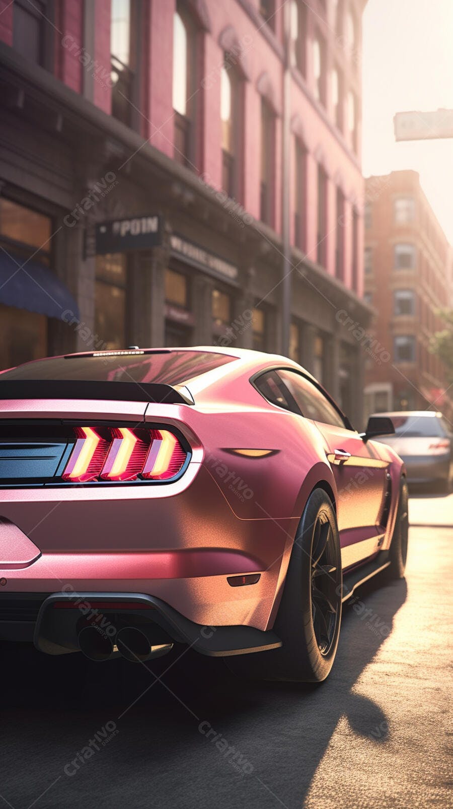 Ford Mustang Rosa em Rua de Cidade