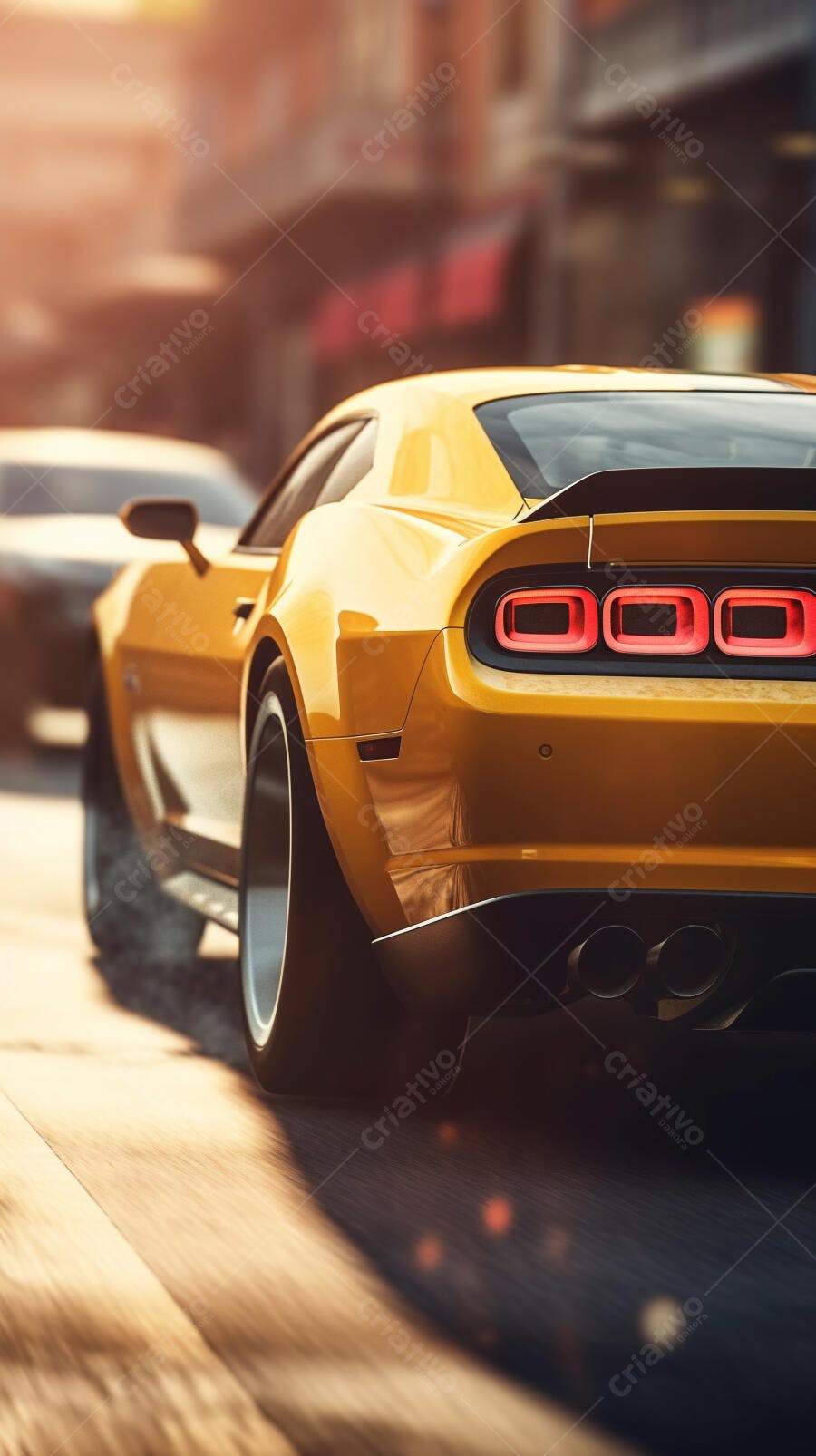 Muscle Car Amarelo em Movimento na Cidade