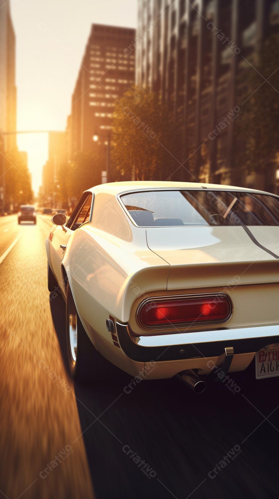 Muscle Car Clássico em Cidade ao Pôr do Sol