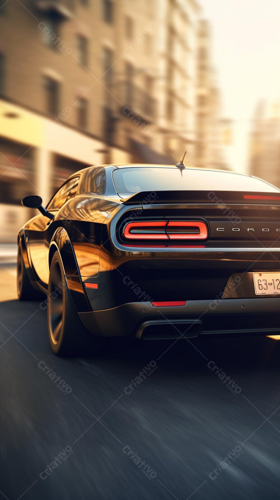 Muscle Car Preto em Movimento na Cidade