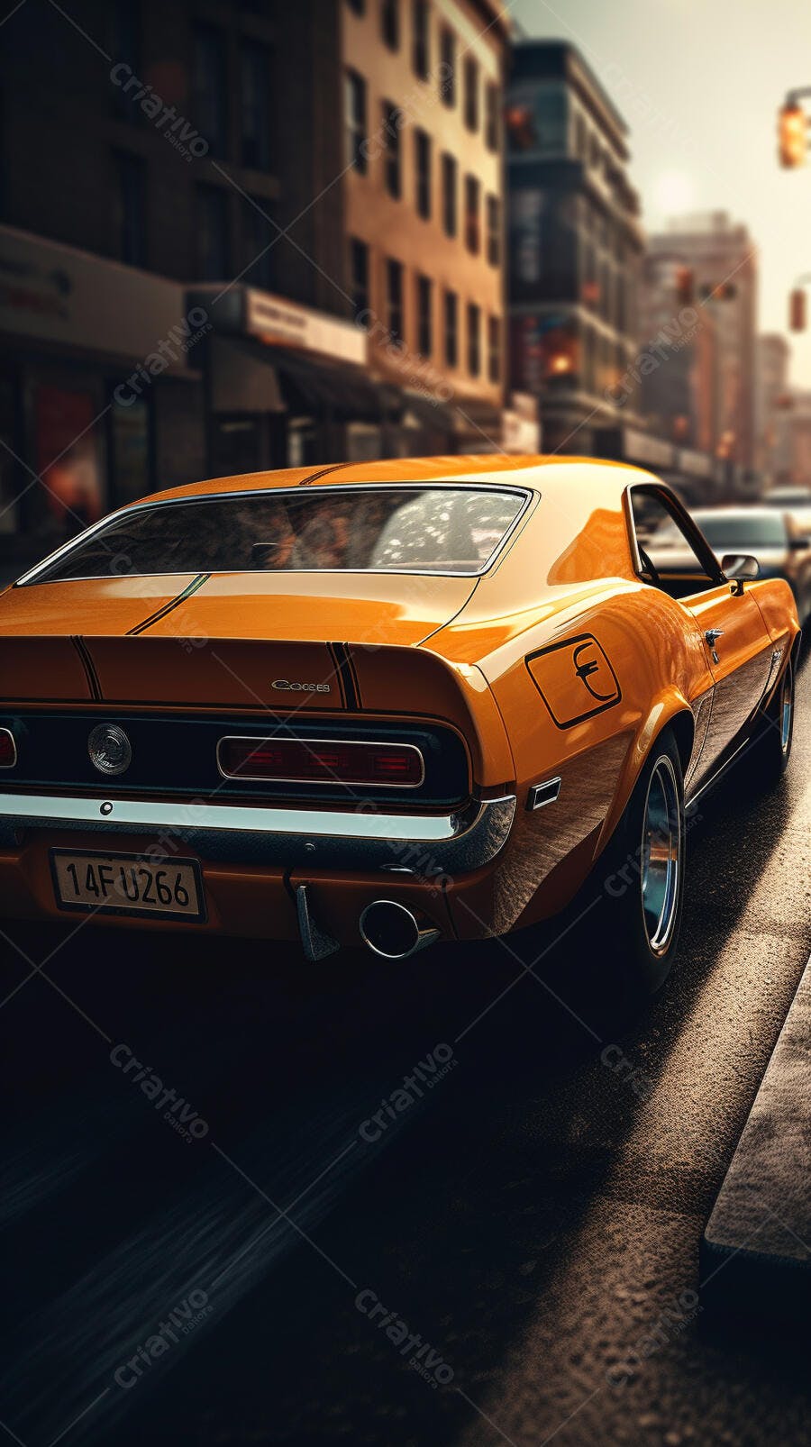 Muscle Car Laranja em Rua da Cidade