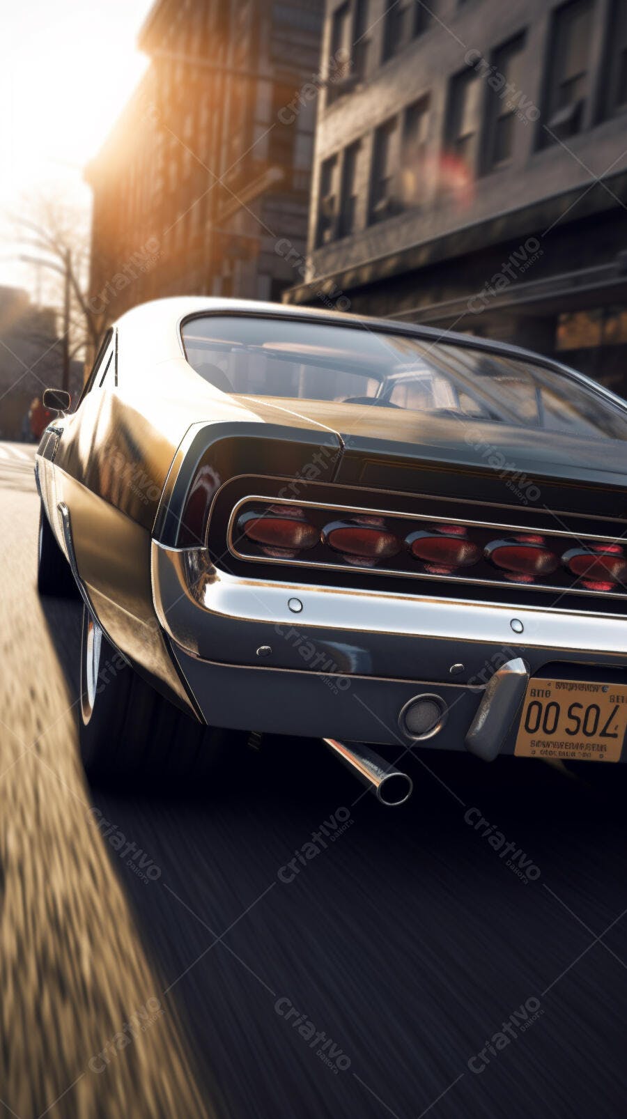 Muscle Car Verde Escuro em Cidade Ensolarada