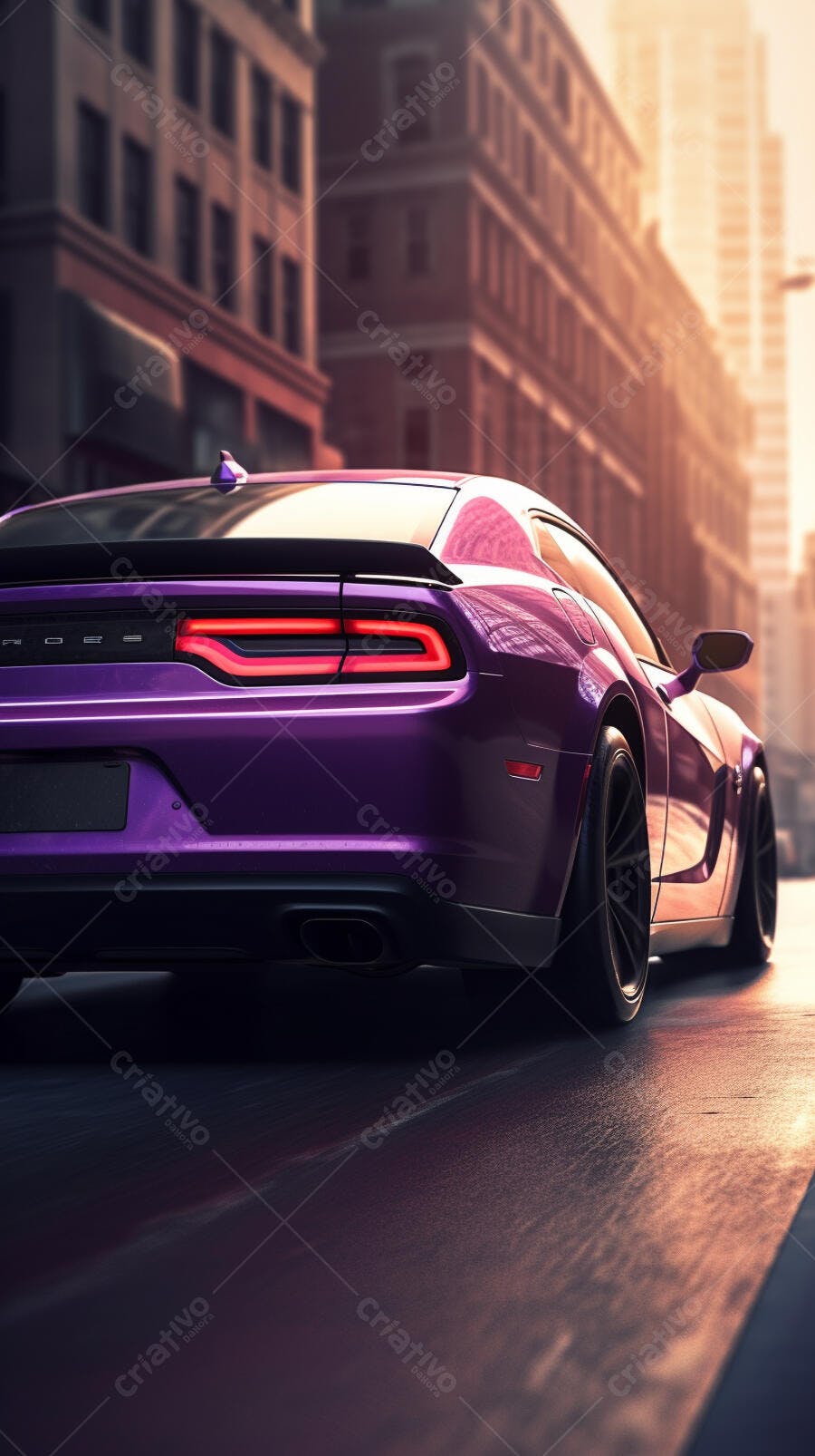 Dodge Charger Roxo em cidade ao entardecer