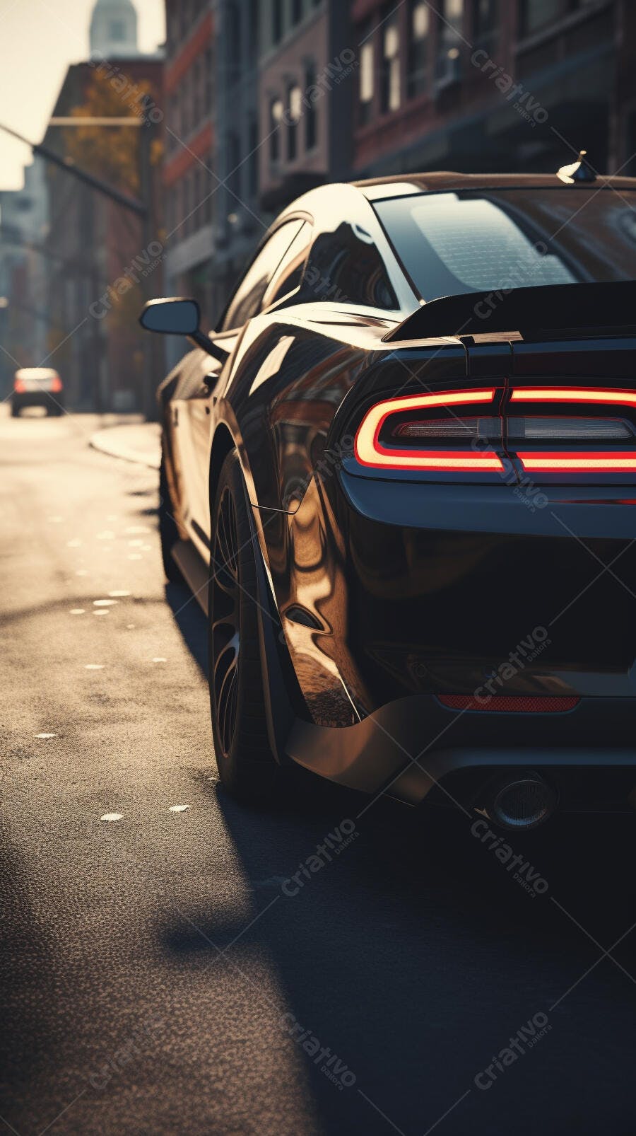 Muscle Car Preto em Rua Urbana