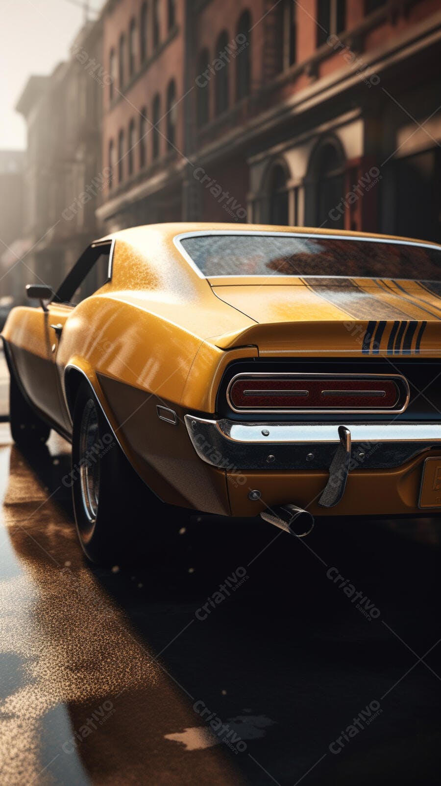 Muscle Car Amarelo em Rua Urbana
