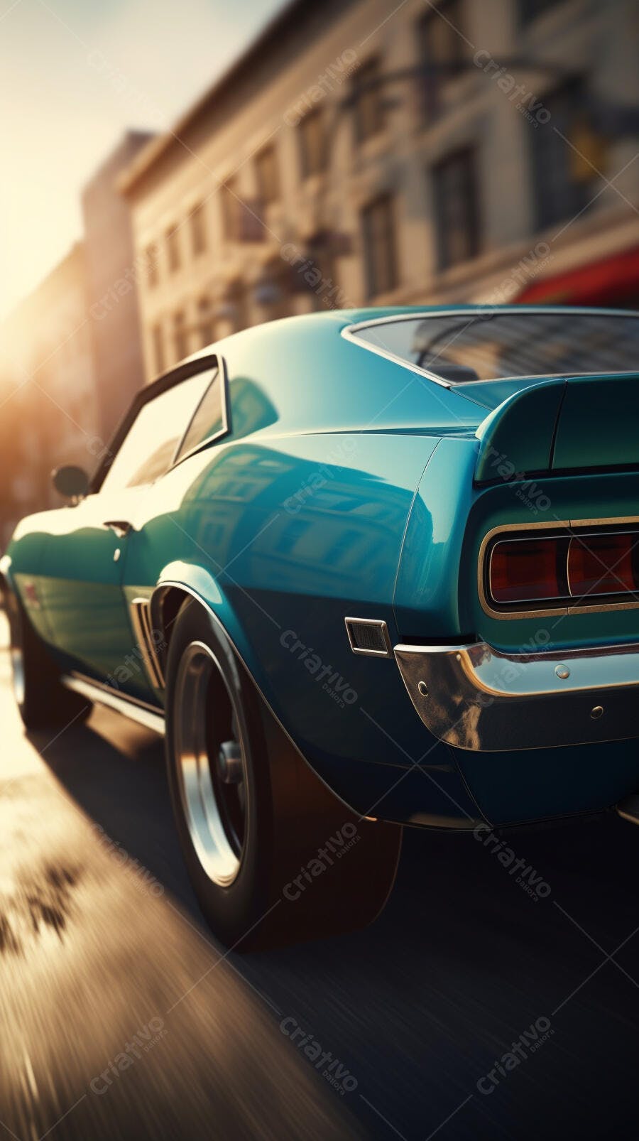 Muscle Car Azul Clássico em Movimento
