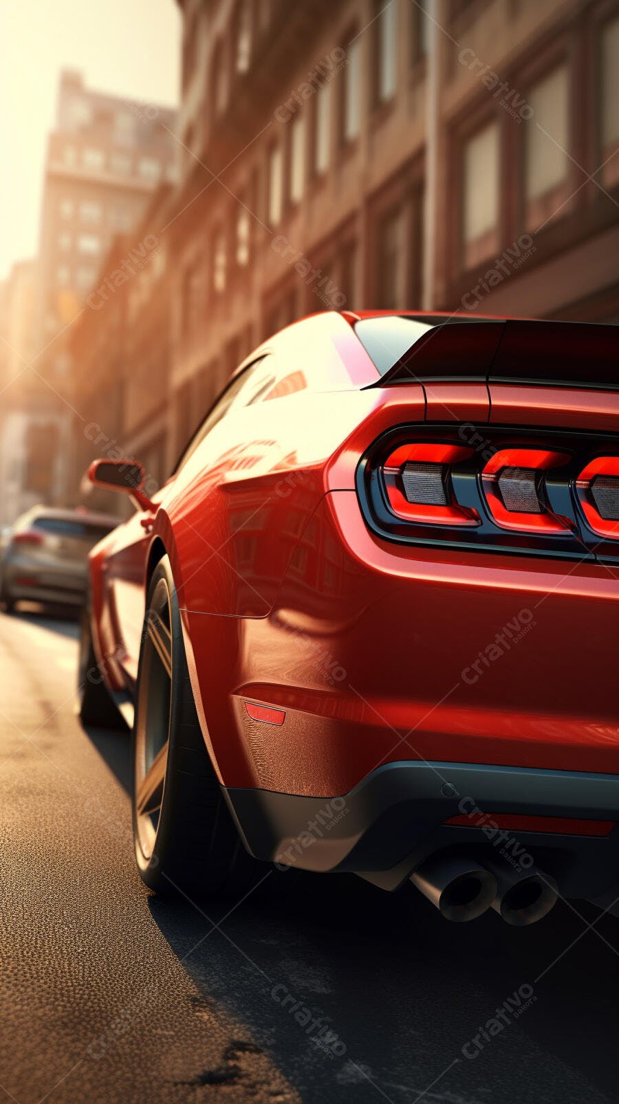 Muscle Car Vermelho em Rua da Cidade