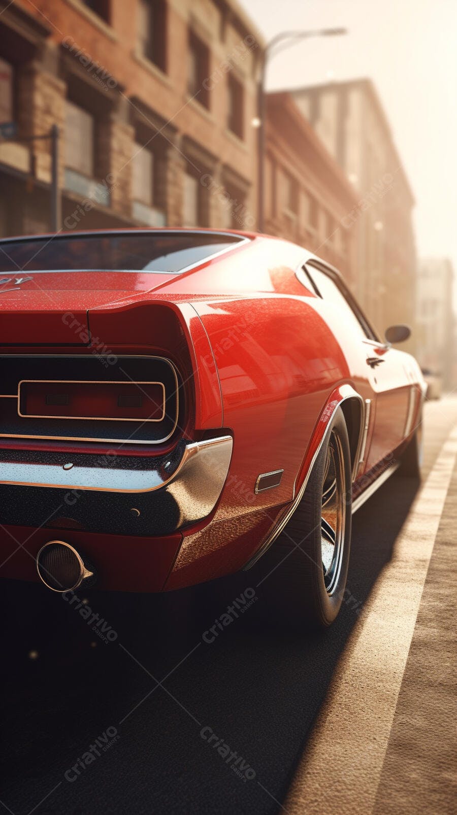 Muscle Car Vermelho em Rua Urbana