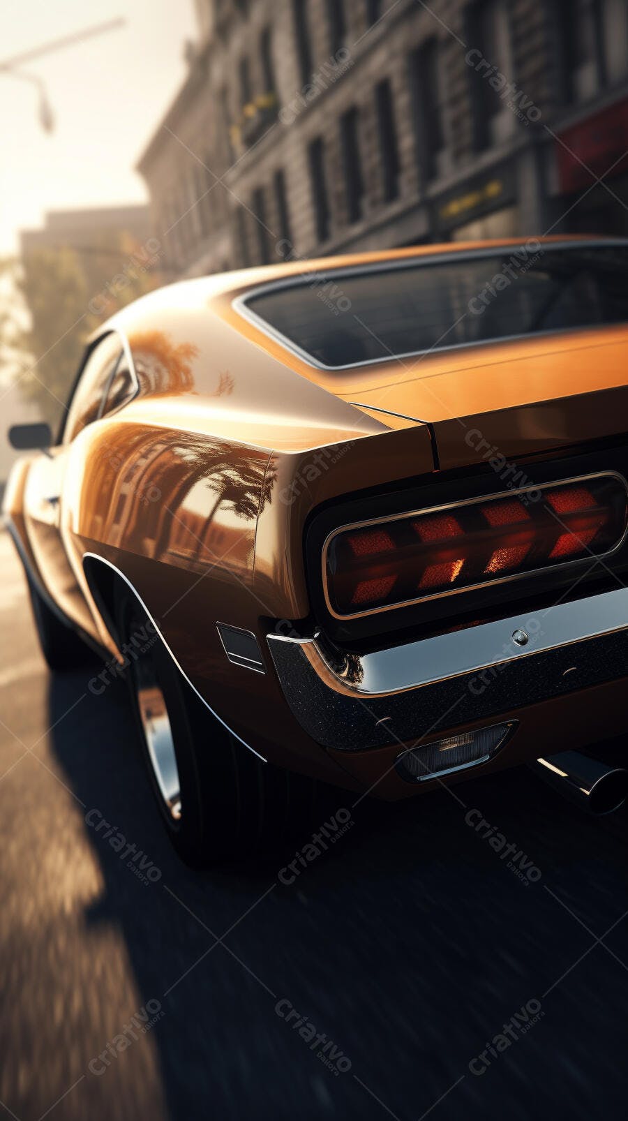 Muscle Car Dourado em Rua da Cidade