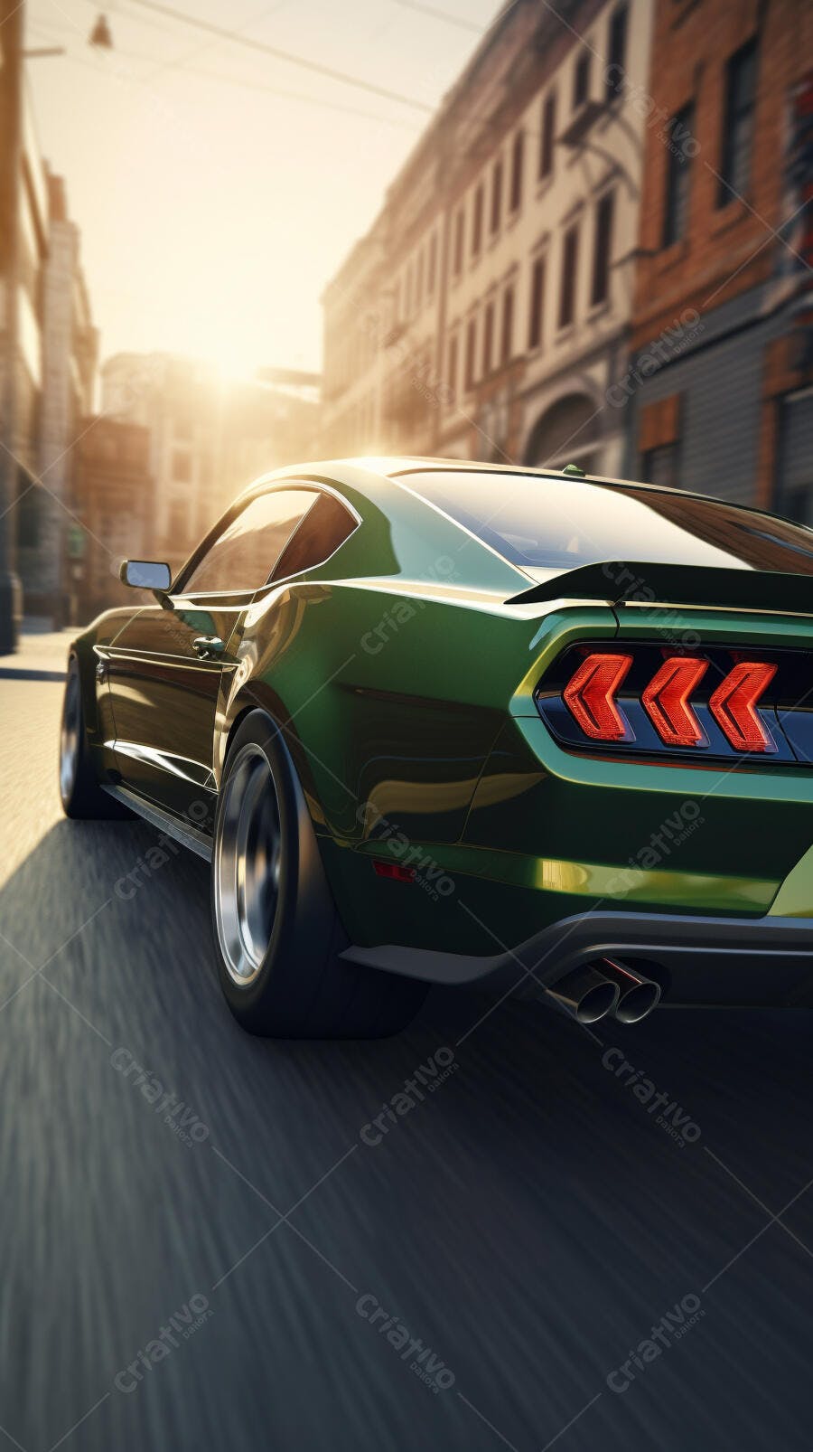 Muscle Car Verde Escuro em Cidade