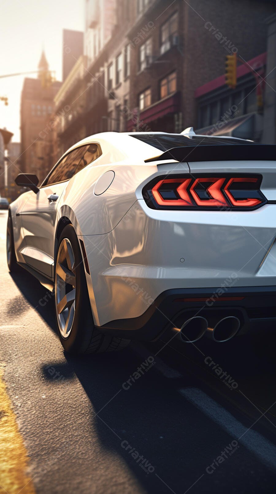 Muscle Car Branco em Rua da Cidade