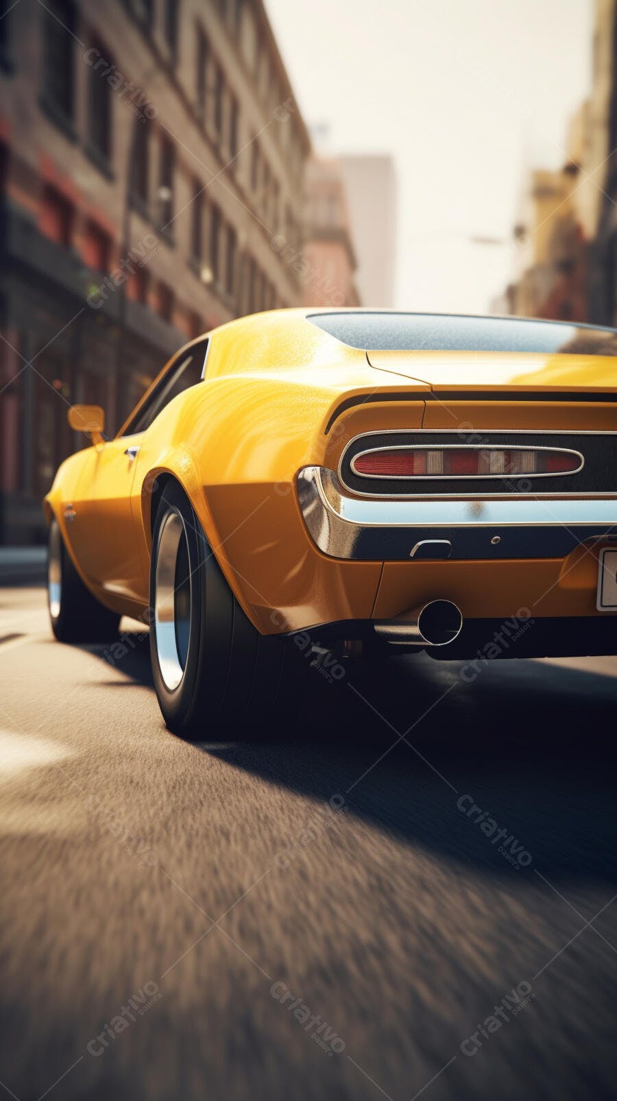 Muscle Car Amarelo em Cidade