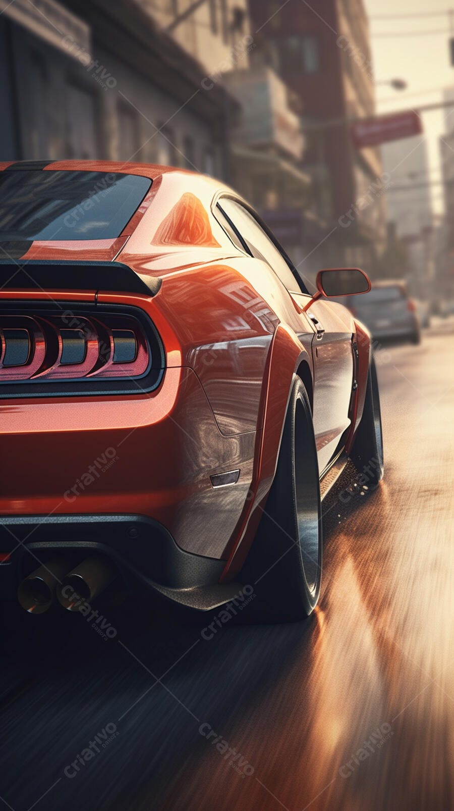 Muscle Car Laranja em Rua da Cidade