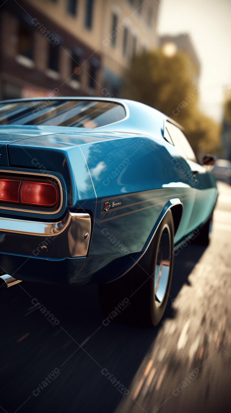 Muscle Car Azul Clássico em Movimento