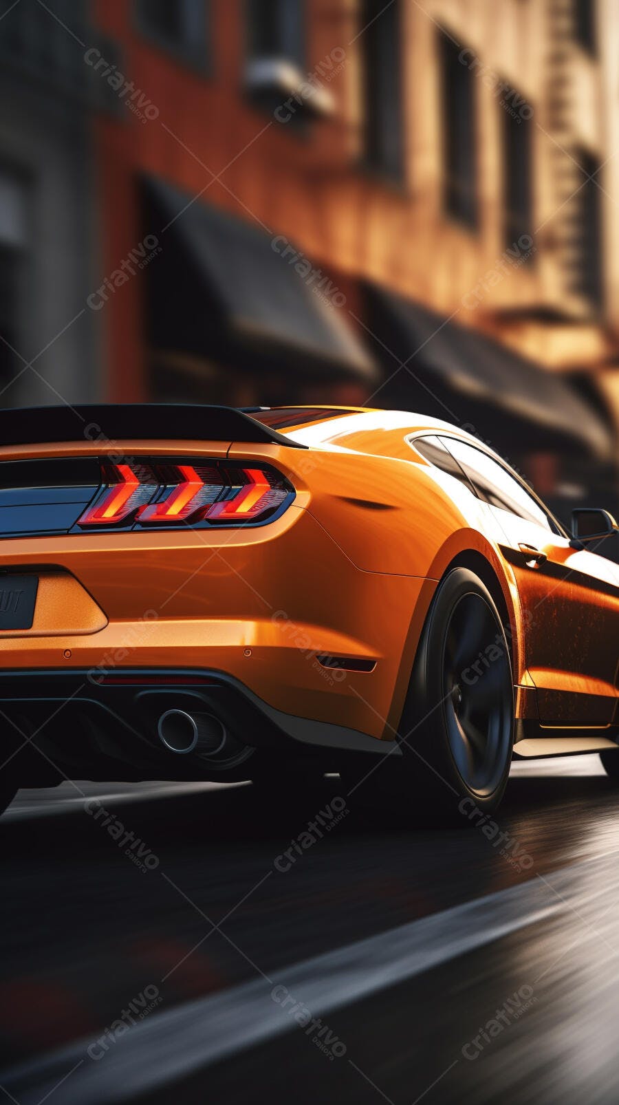 Mustang Laranja em Movimento na Cidade