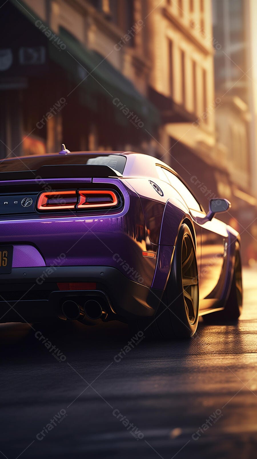 Dodge Challenger Roxo em Rua Urbana ao Pôr do Sol