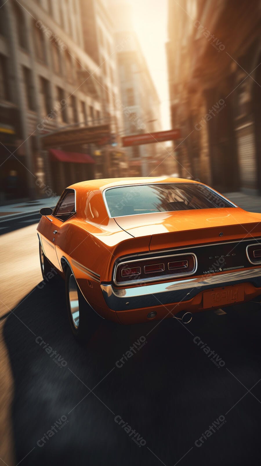 Muscle Car Laranja em Rua da Cidade