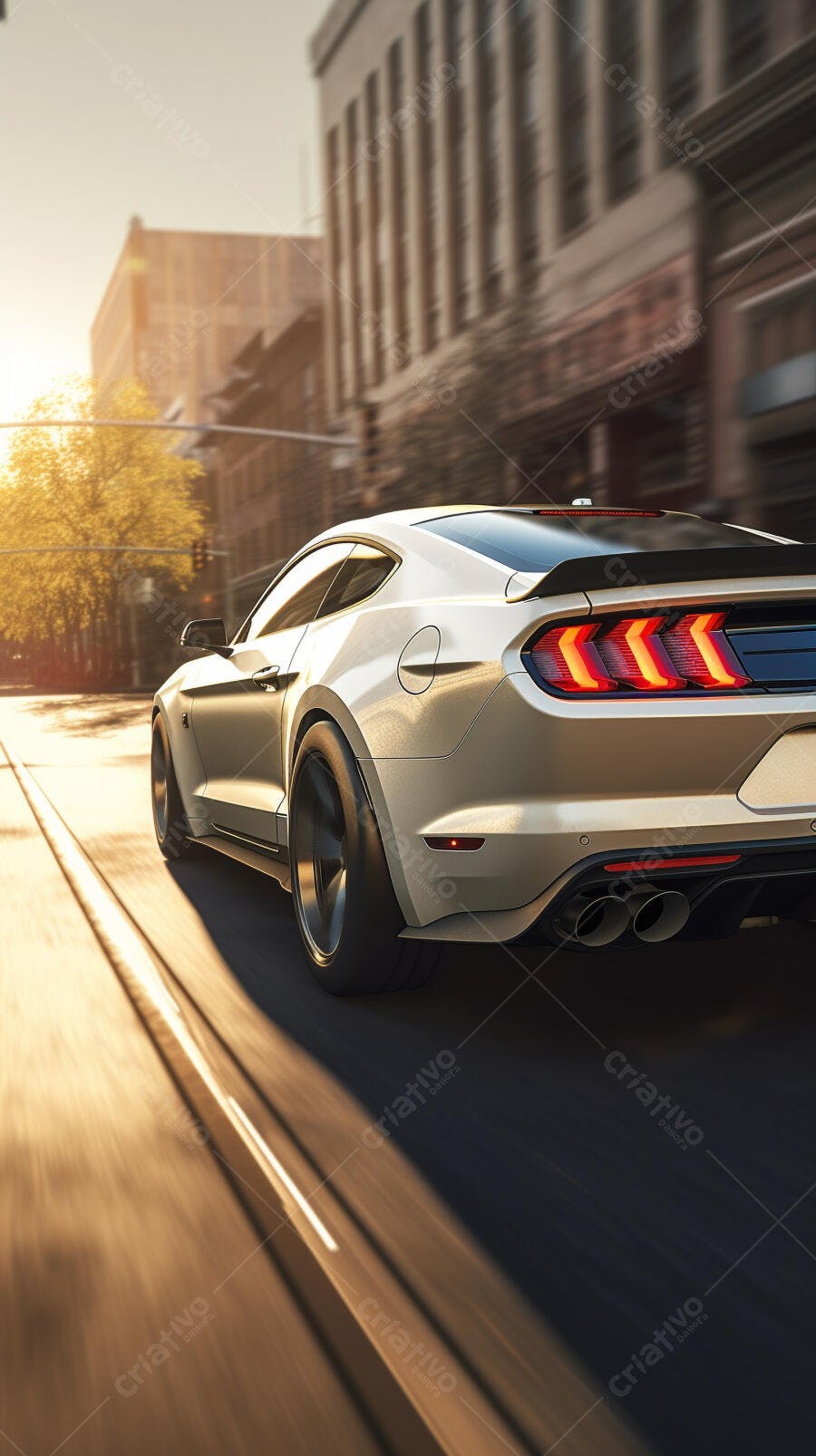 Muscle Car Cinza em Movimento na Cidade