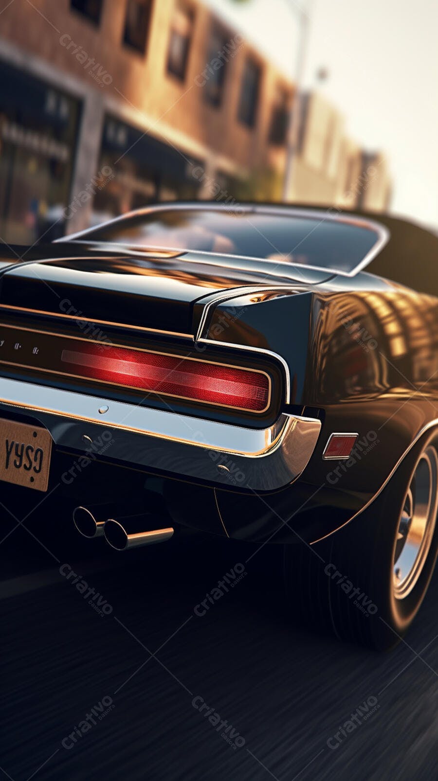 Muscle Car Preto em Movimento na Cidade