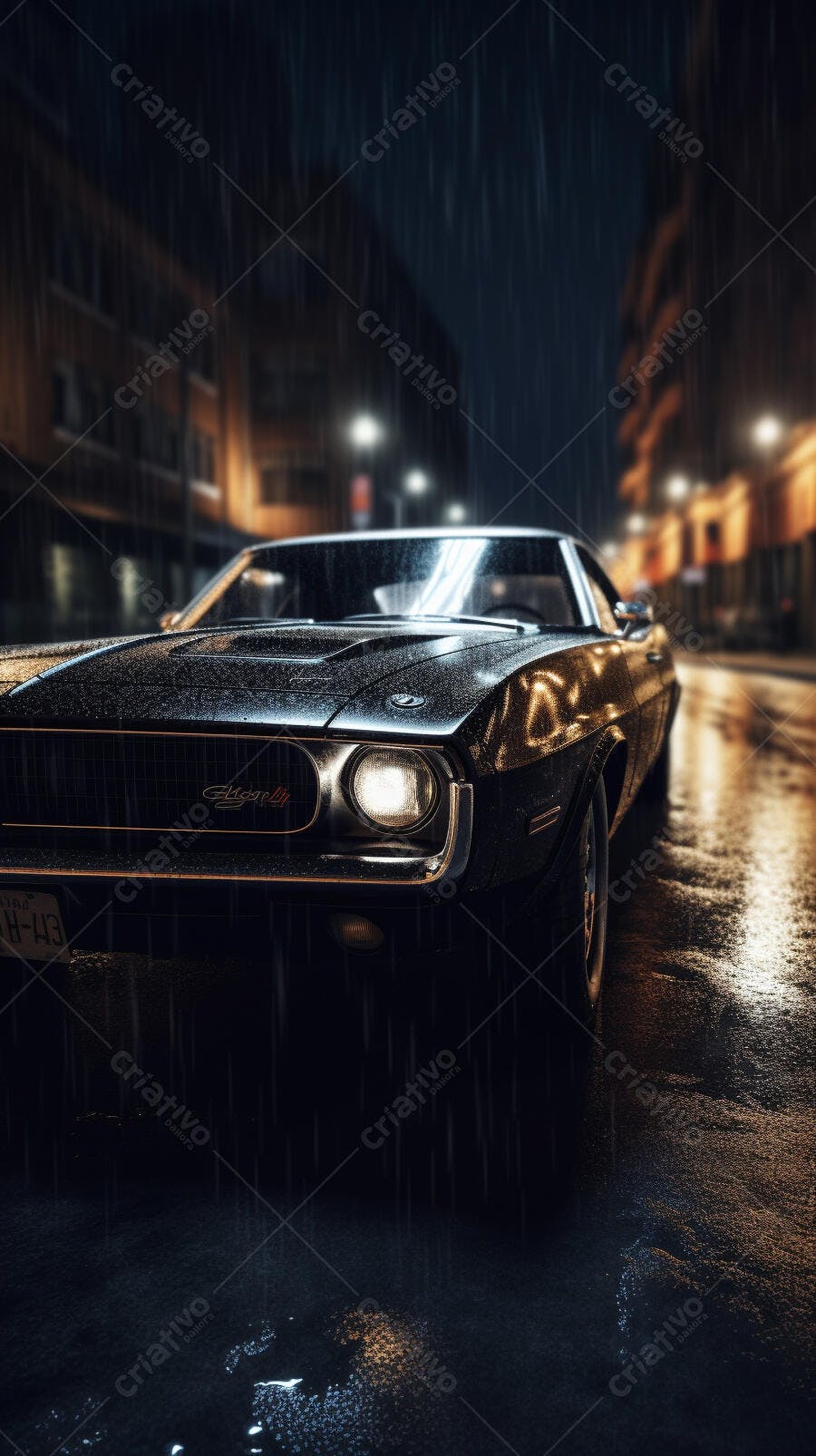 Muscle Car Chuva Noturna Cidade
