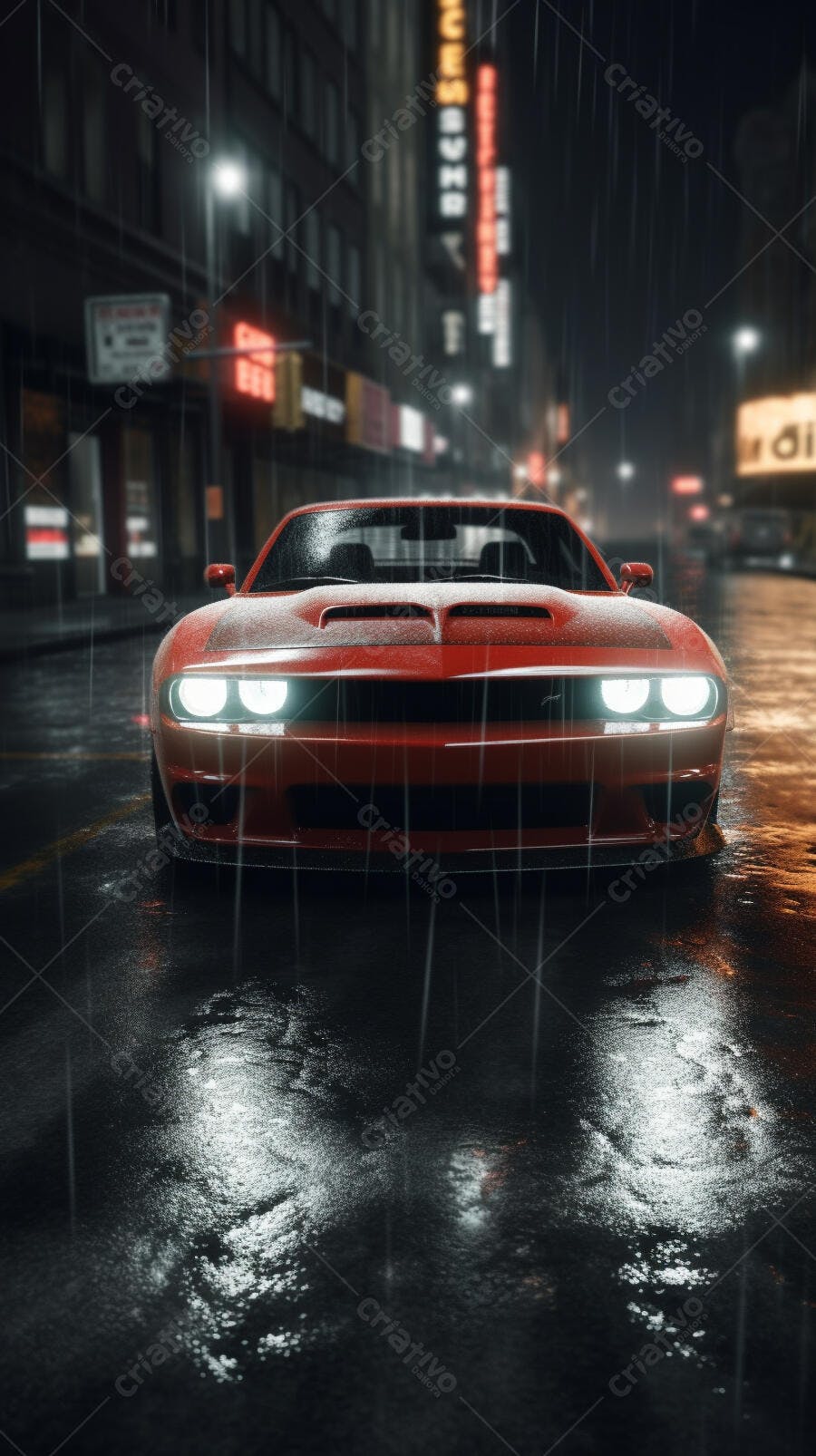 Muscle Car Chuva Noturna Cidade