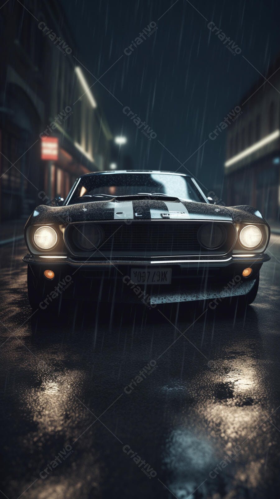 Muscle Car Chuva Noturna Cidade