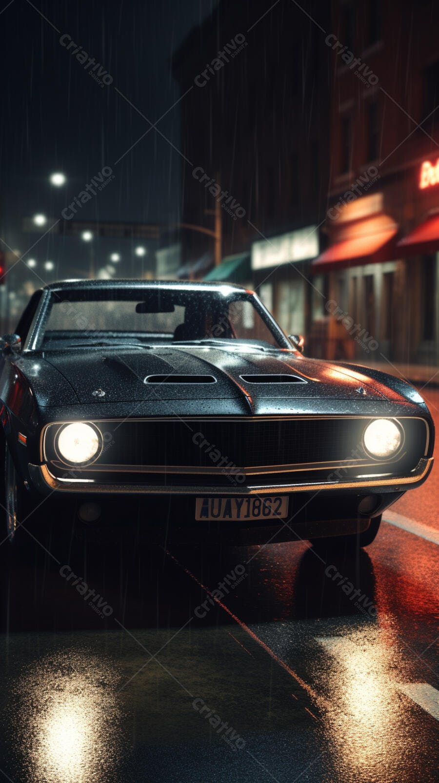 Muscle Car Chuva Noturna Cidade