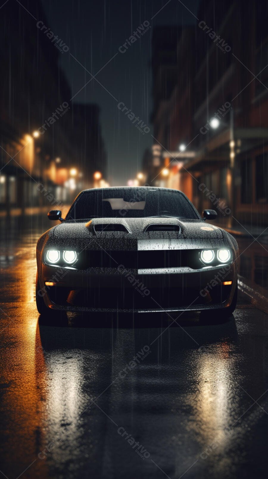 Muscle Car Chuva Noturna Cidade