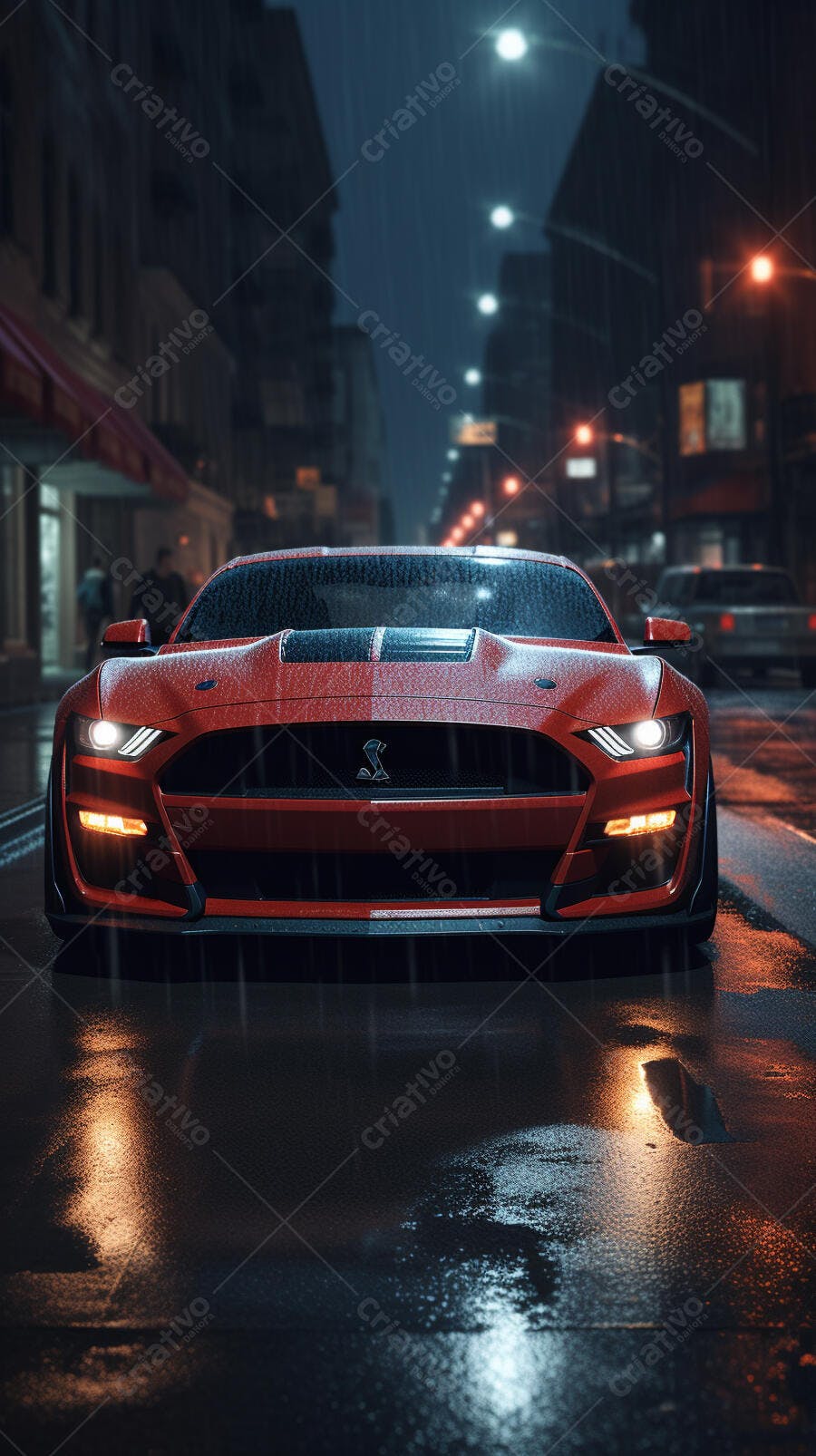 Ford Mustang Shelby GT500 na chuva noturna