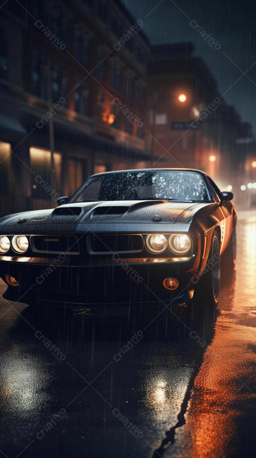Muscle Car Chuva Noturna Cidade