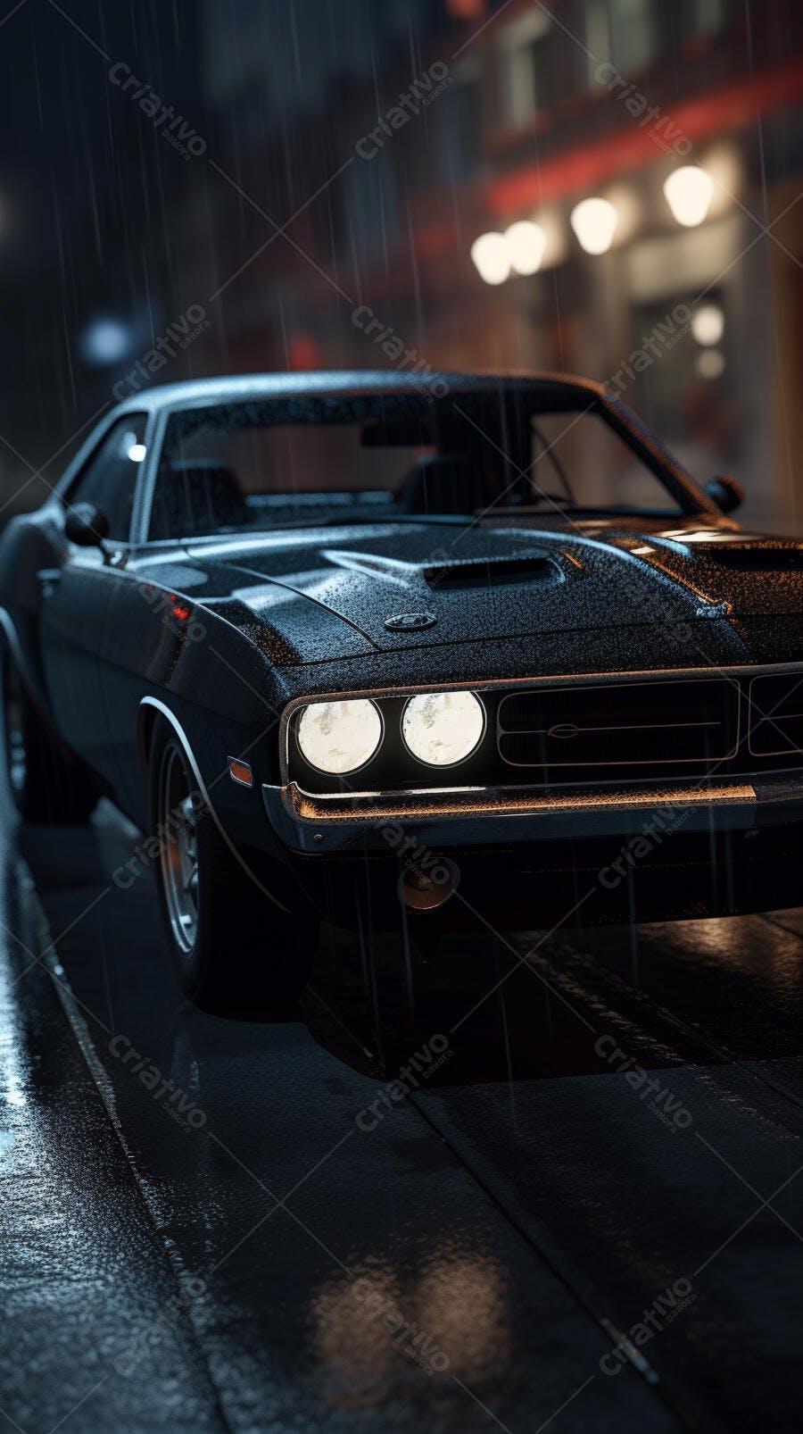 Muscle Car Chuva Noturna Cidade