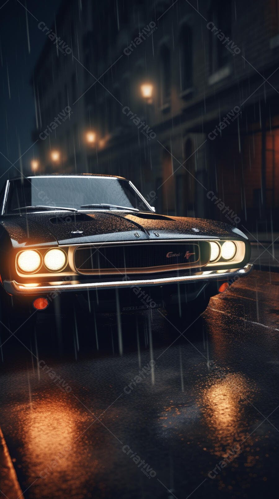 Muscle Car na Chuva Noturna