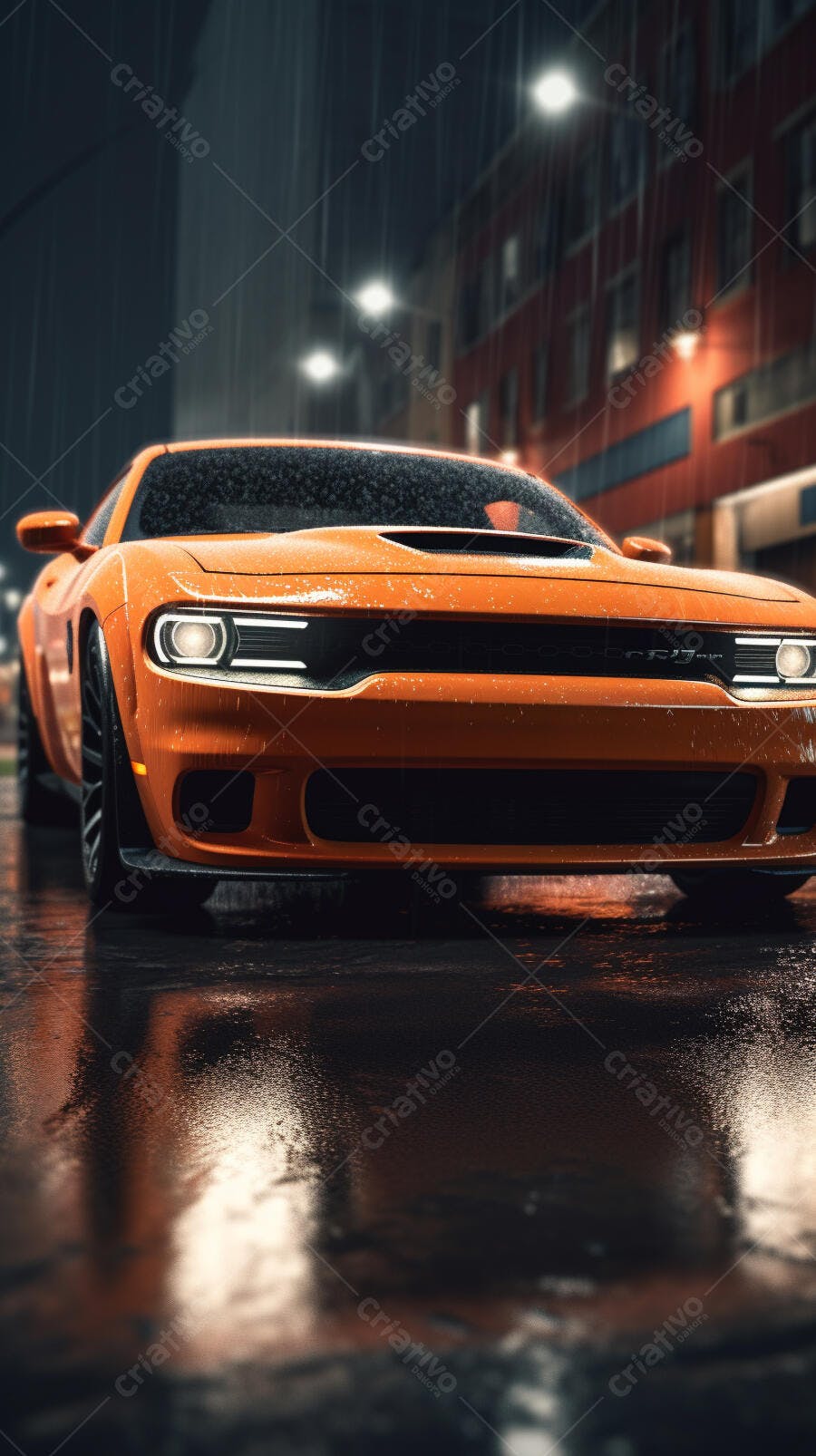 Dodge Challenger Laranja Chuva Noturna