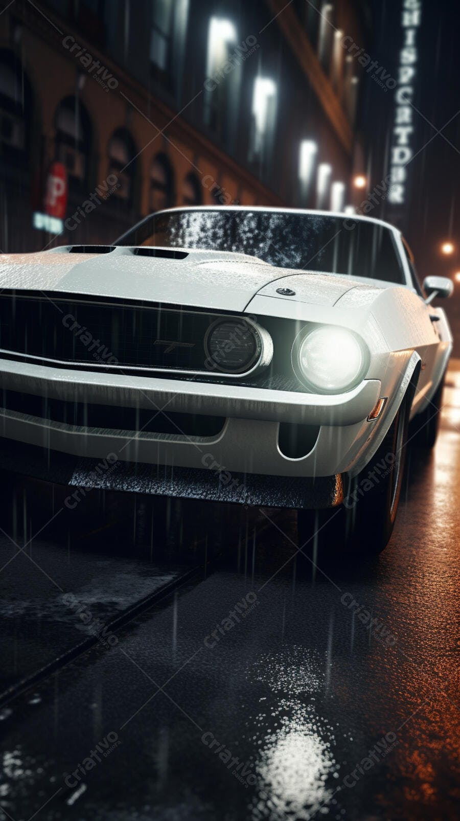 Muscle Car na Chuva Noturna
