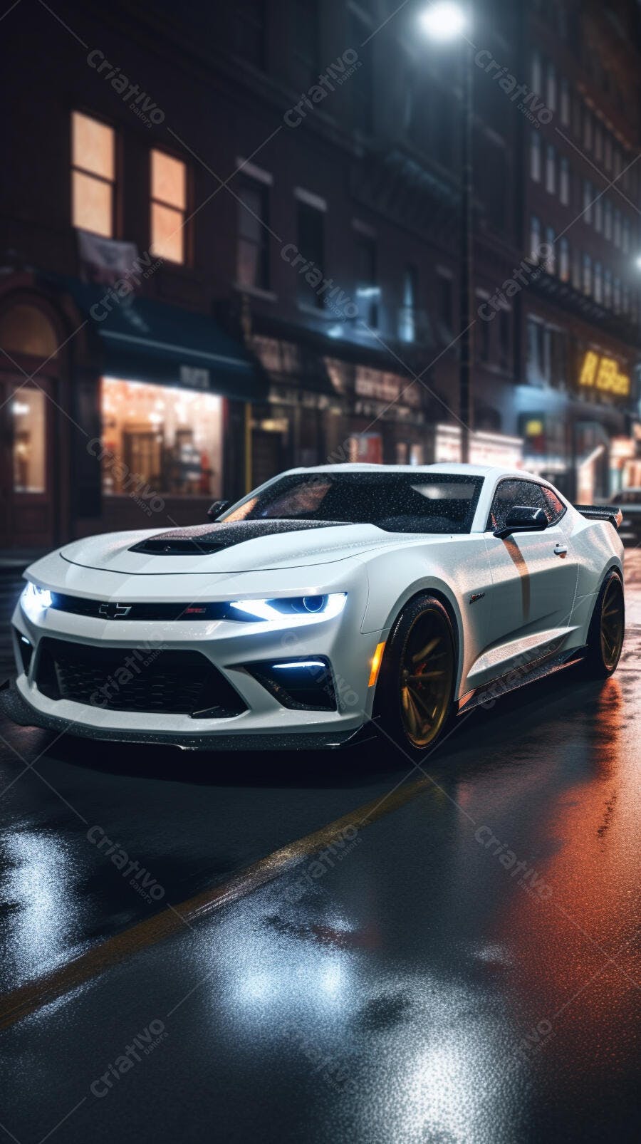 Chevrolet Camaro branco chuva noite cidade