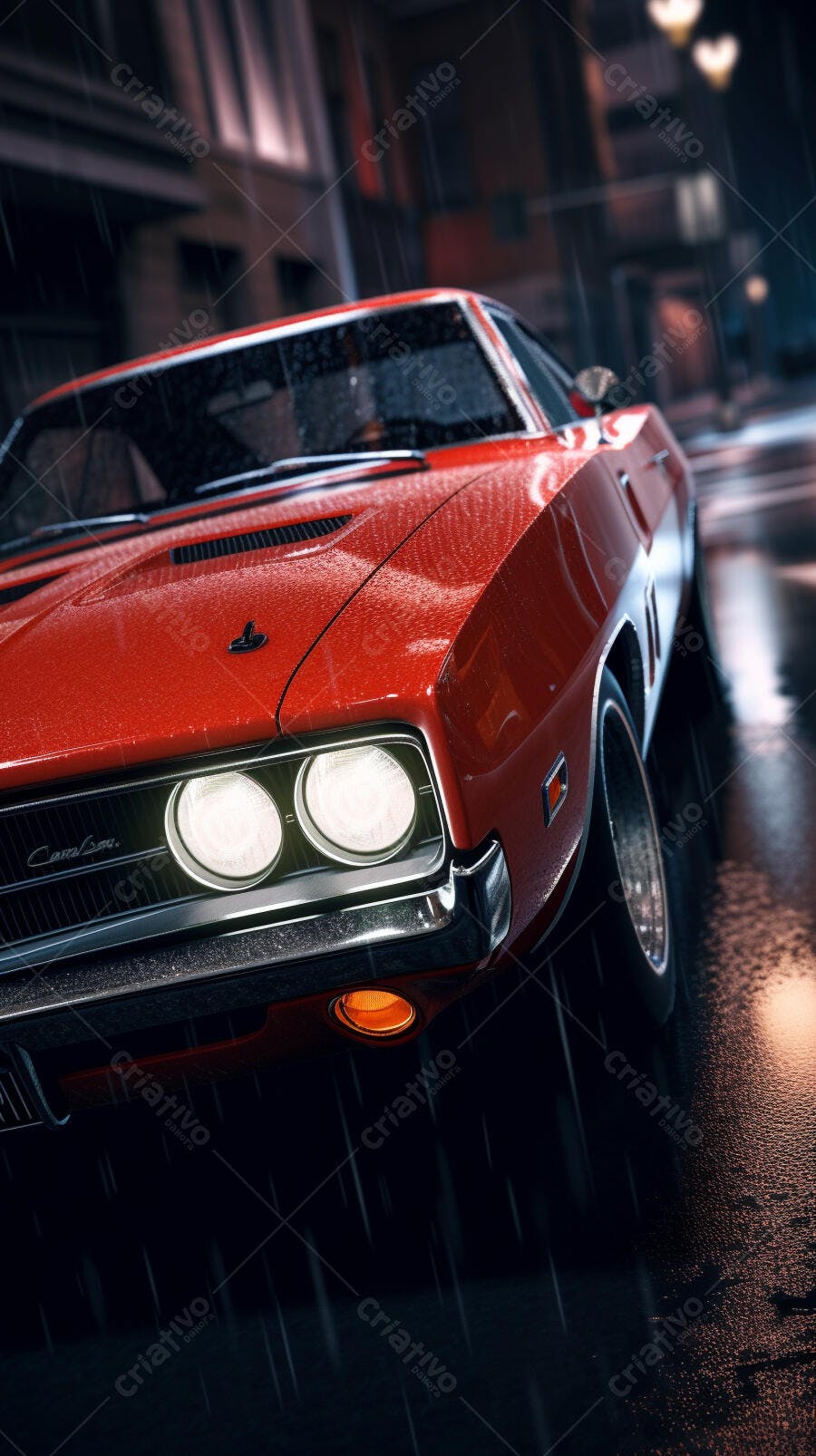 Dodge Charger Vermelho na Chuva Noturna