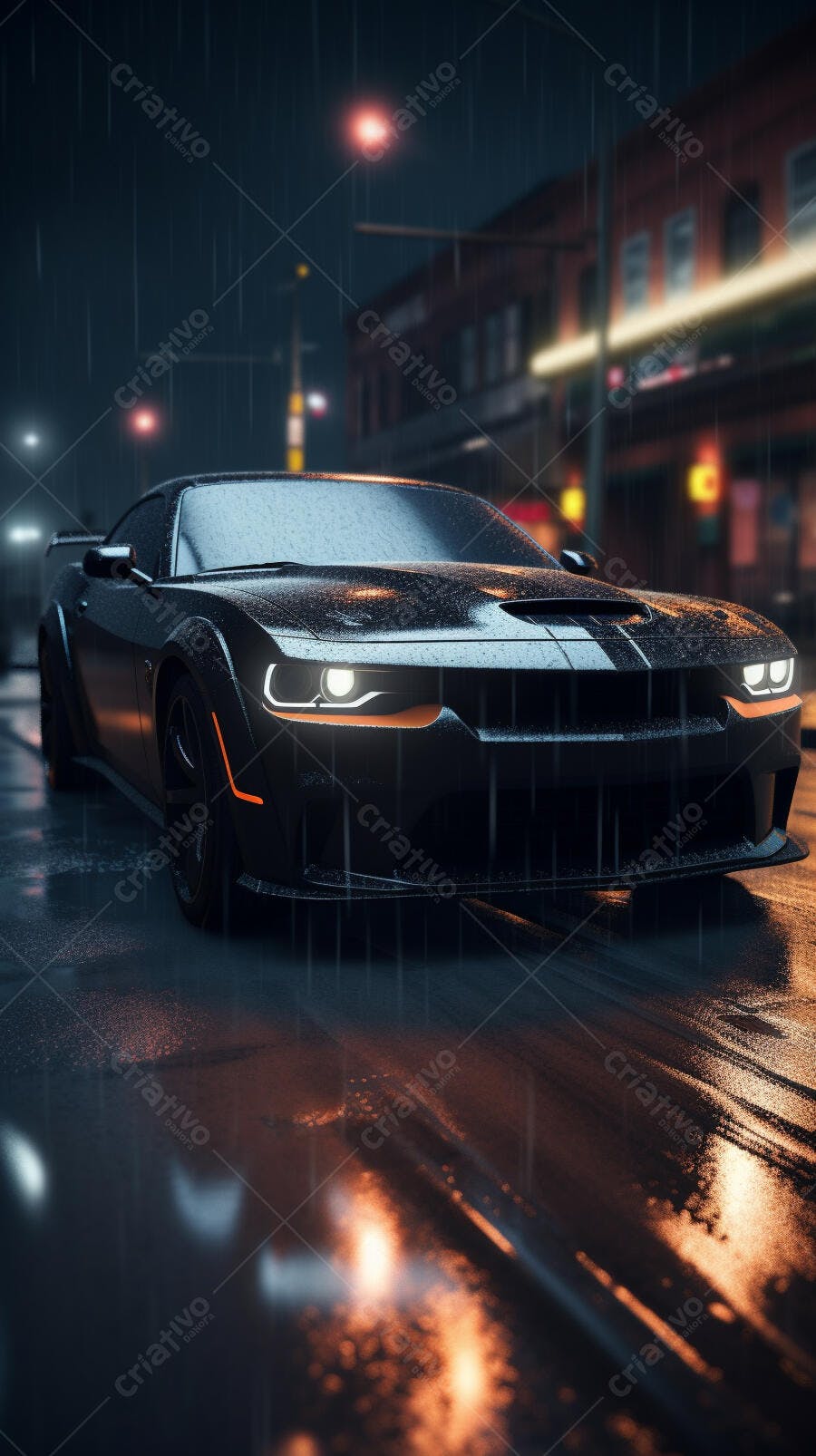 Muscle Car Chuva Noturna Cidade