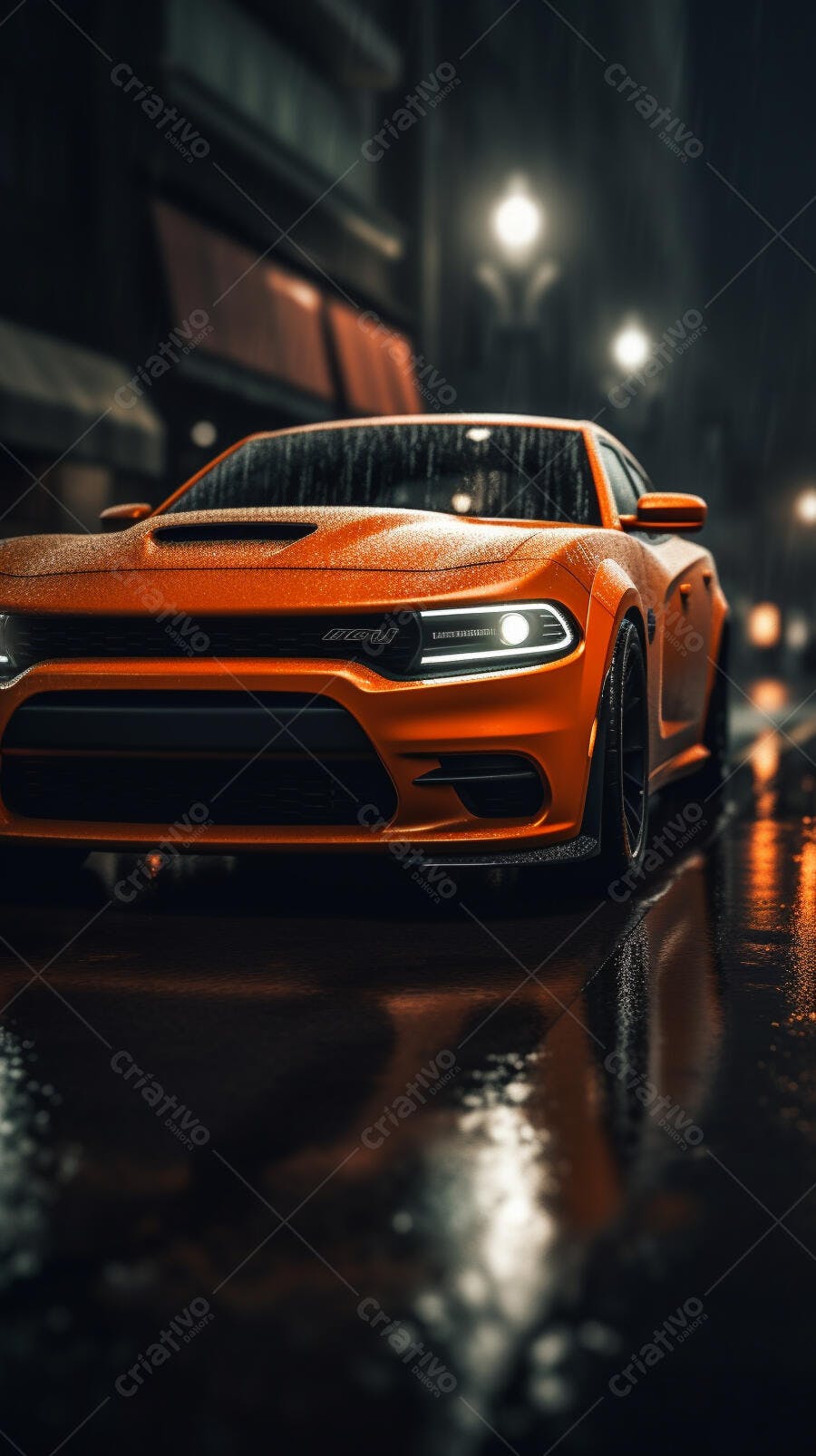 Dodge Charger Laranja Chuva Noturna