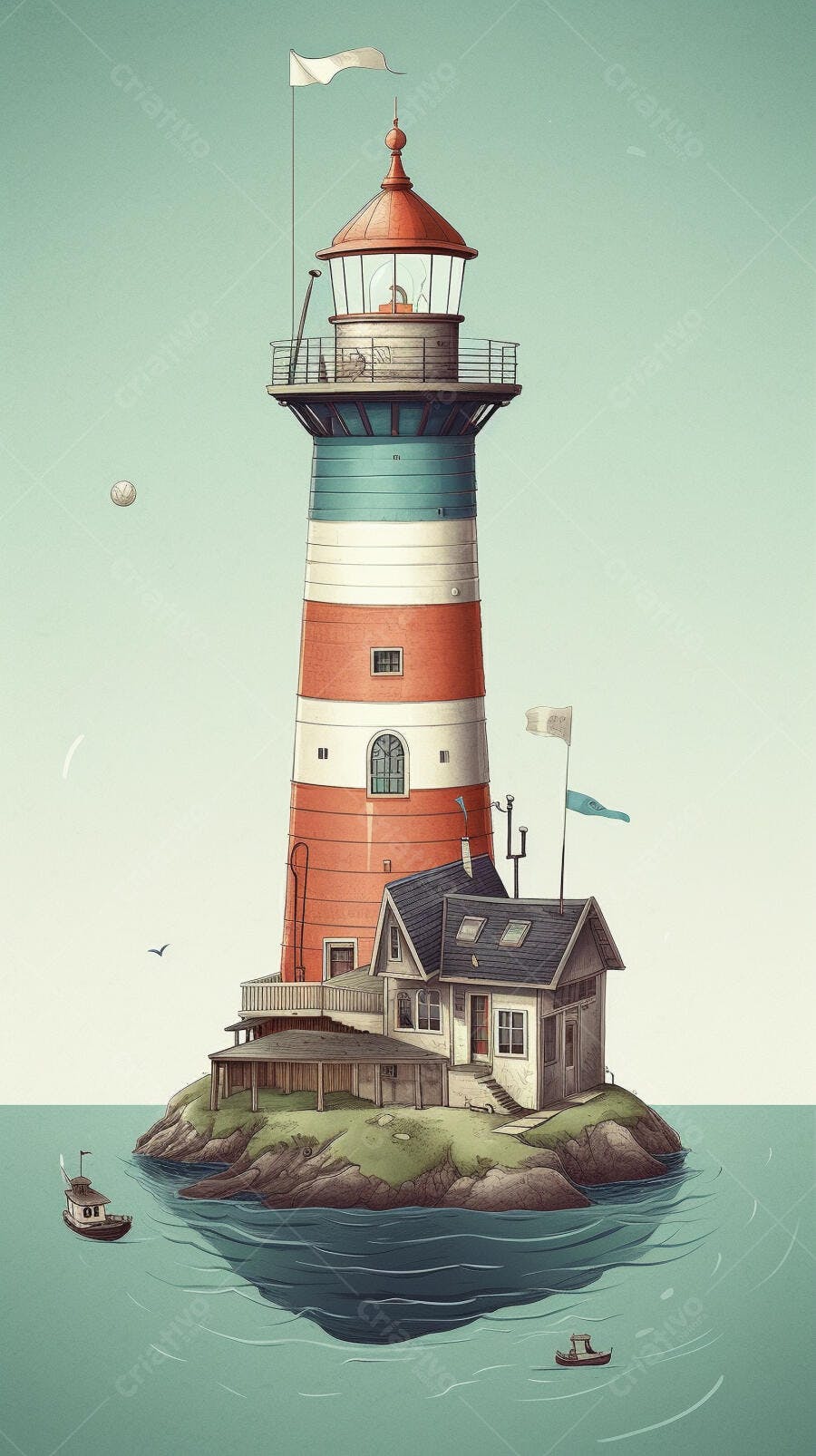 Farol isolado em ilha rochosa marítima
