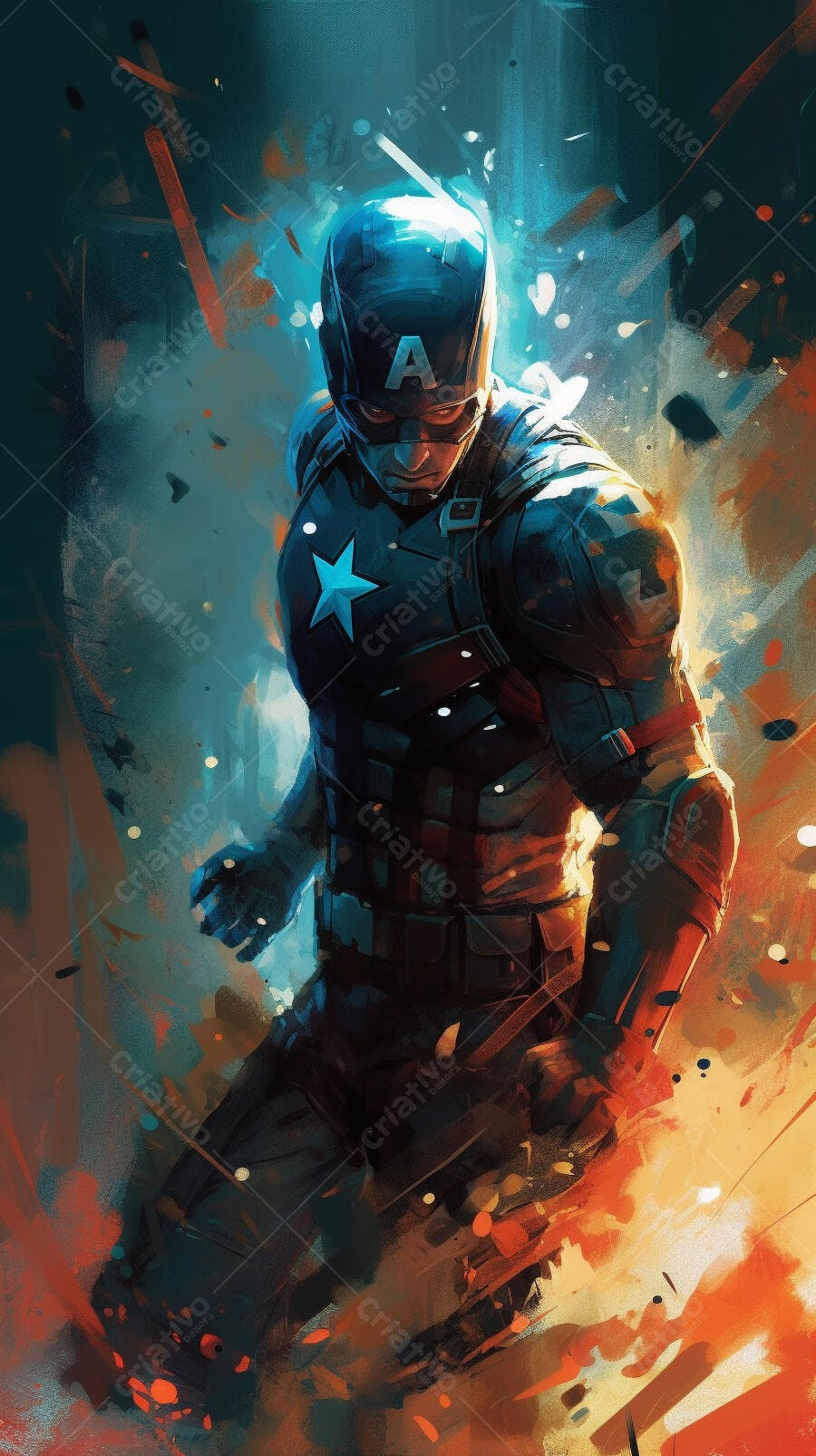 Capitão América arte digital cores vibrantes
