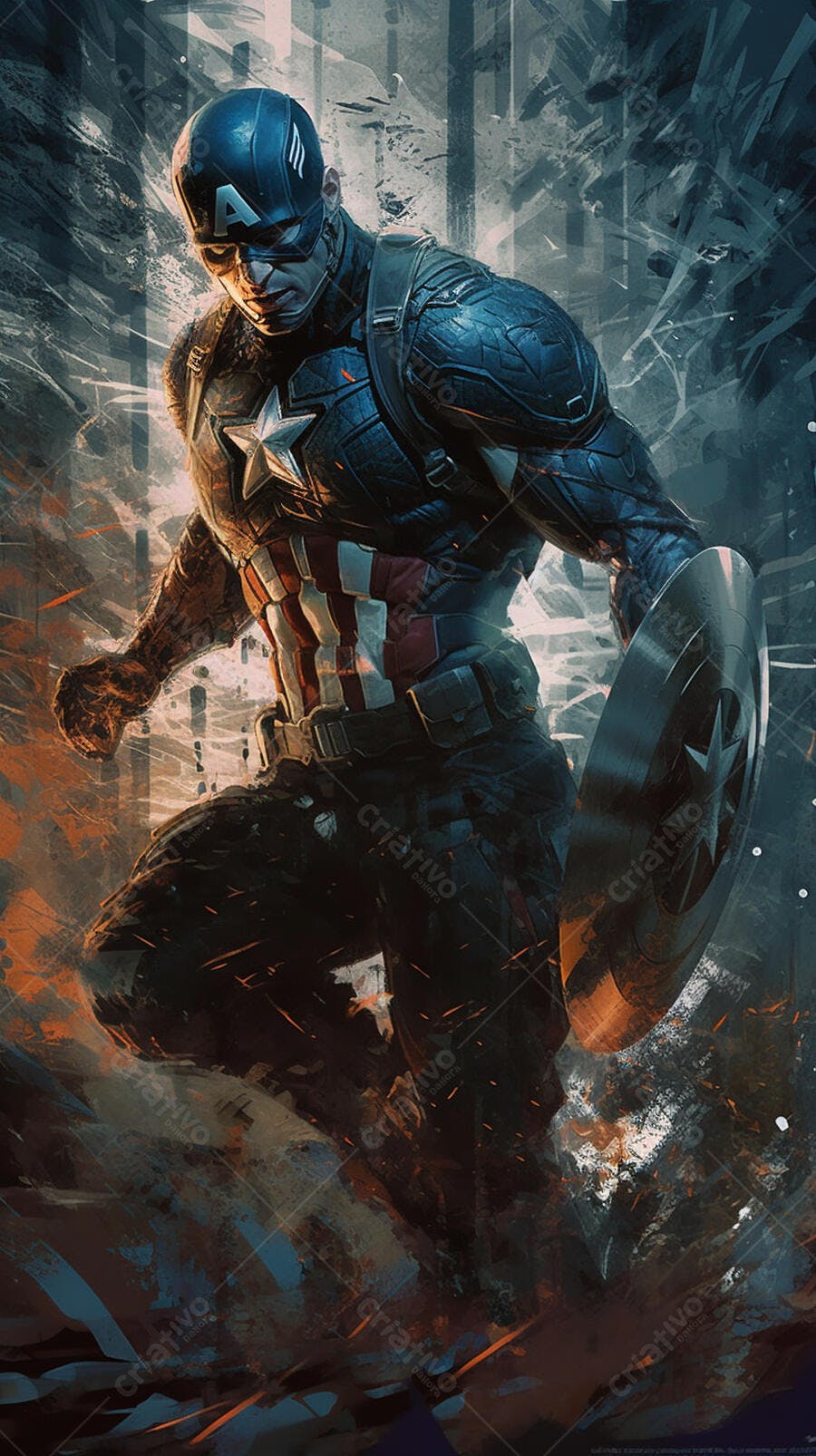 Capitão América em ação estilo arte digital