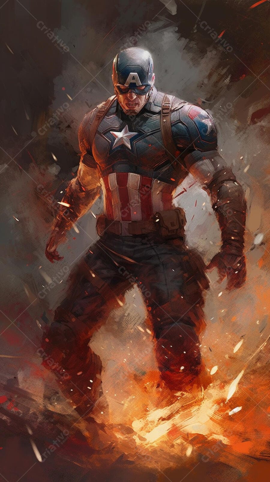 Capitão América em chamas pintura digital