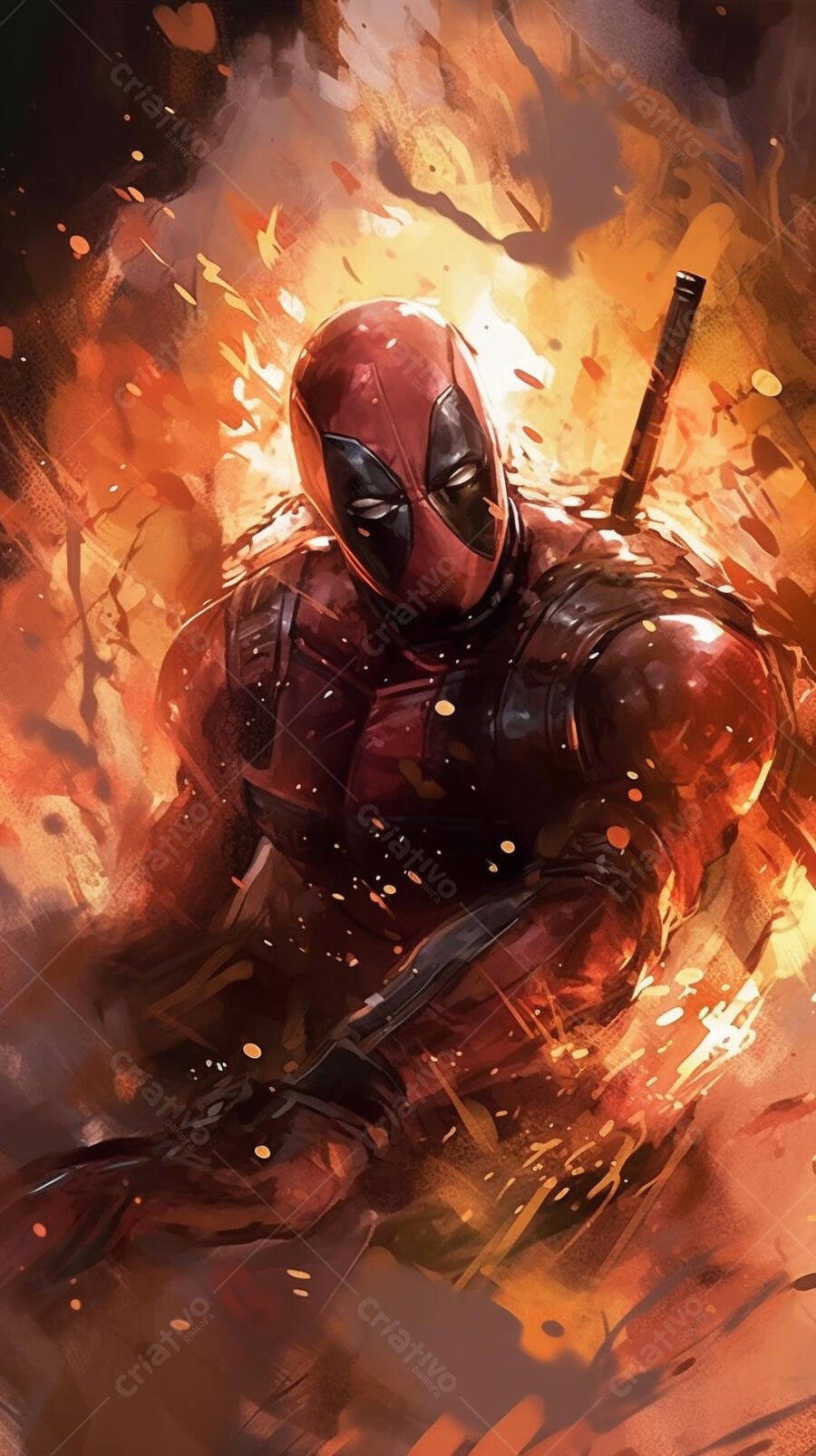 Deadpool em chamas arte digital